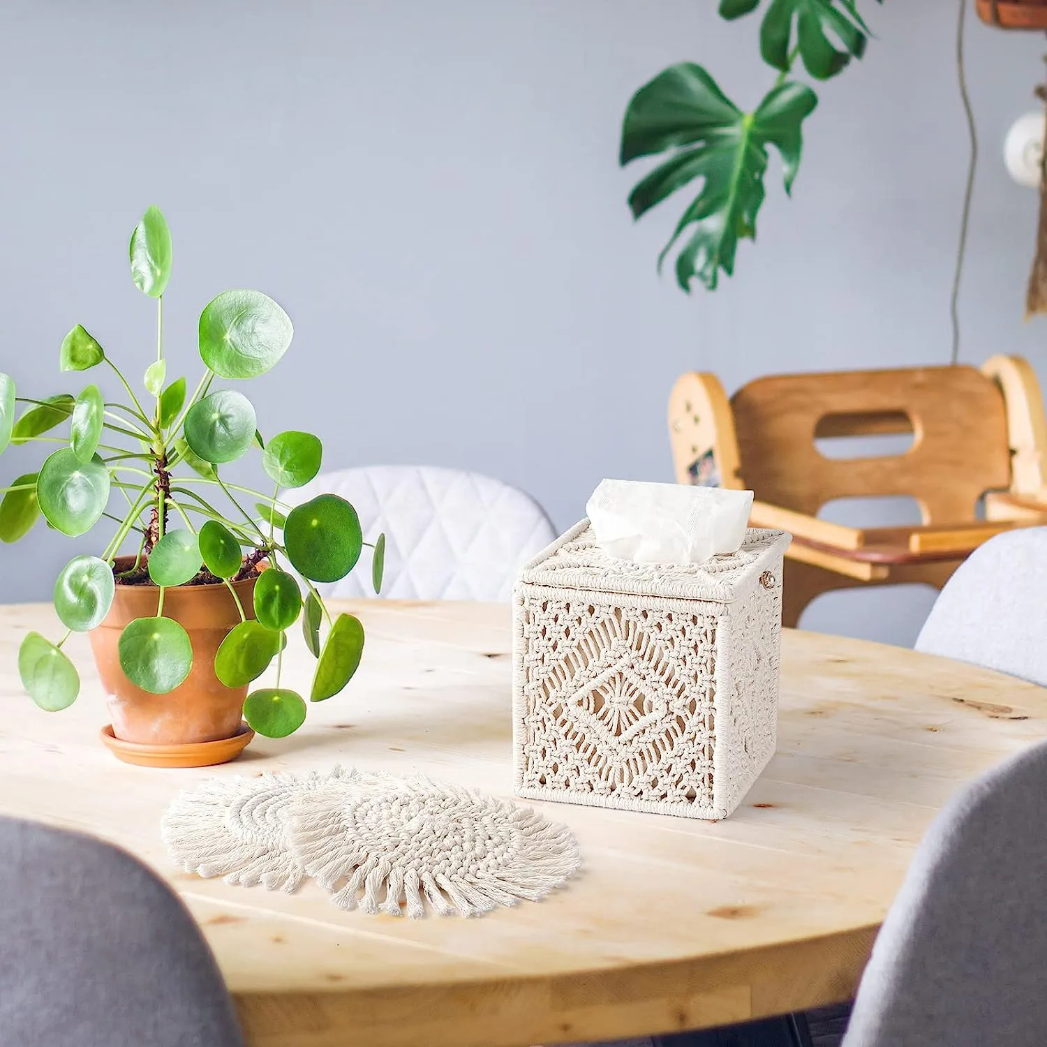 Macrame Cotton Decorative Square Tissue Paper Box - SKVTRADEX