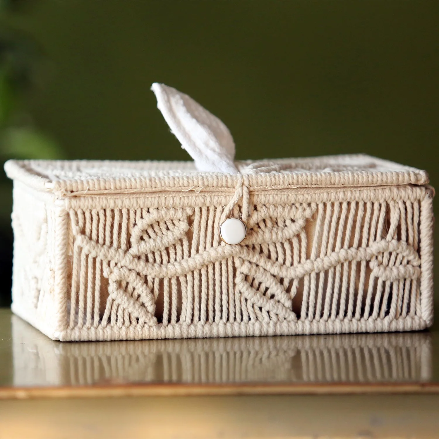 Macrame Cotton Tissue Box Rectangle Shape - SKVTRADEX