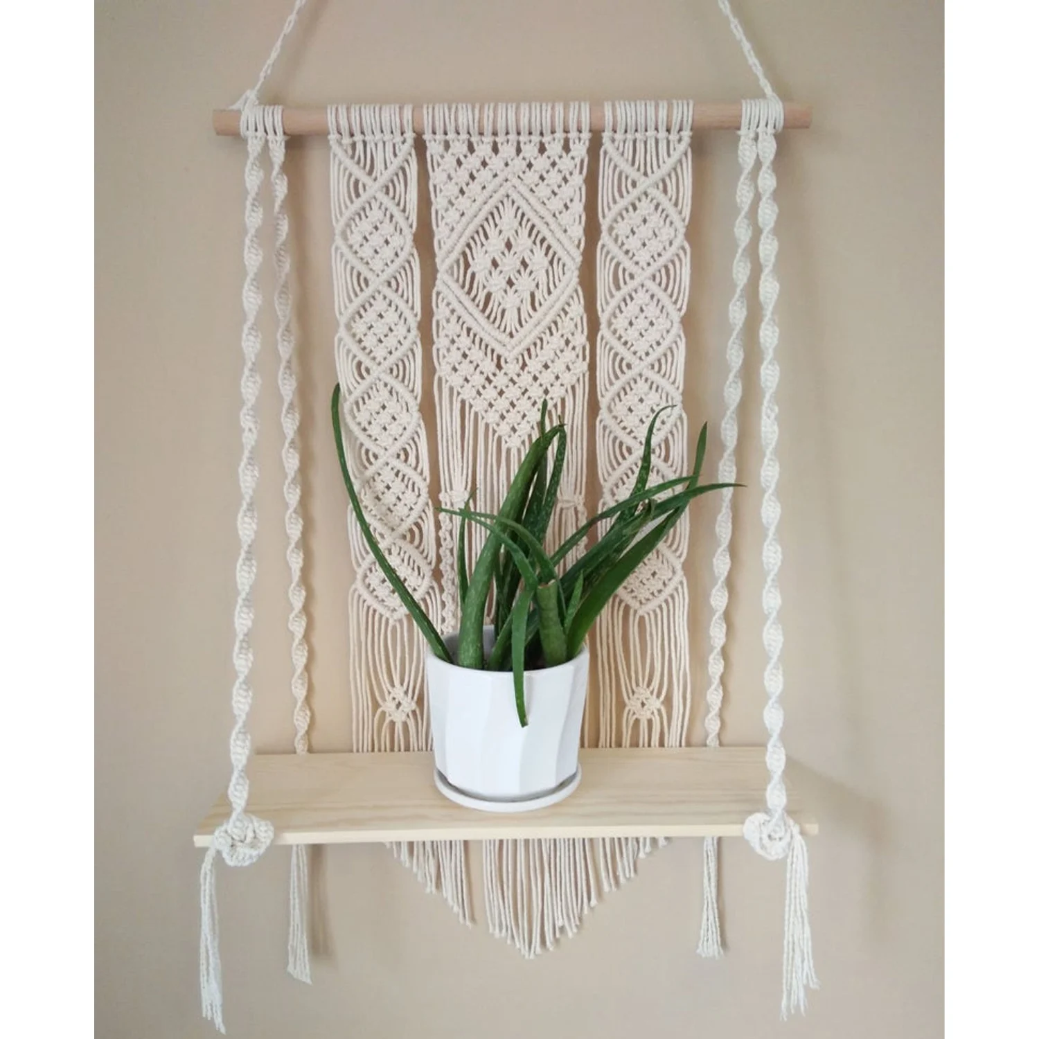 Handmade Macrame Wall Hanging Shelf Planter - SKVTRADEX