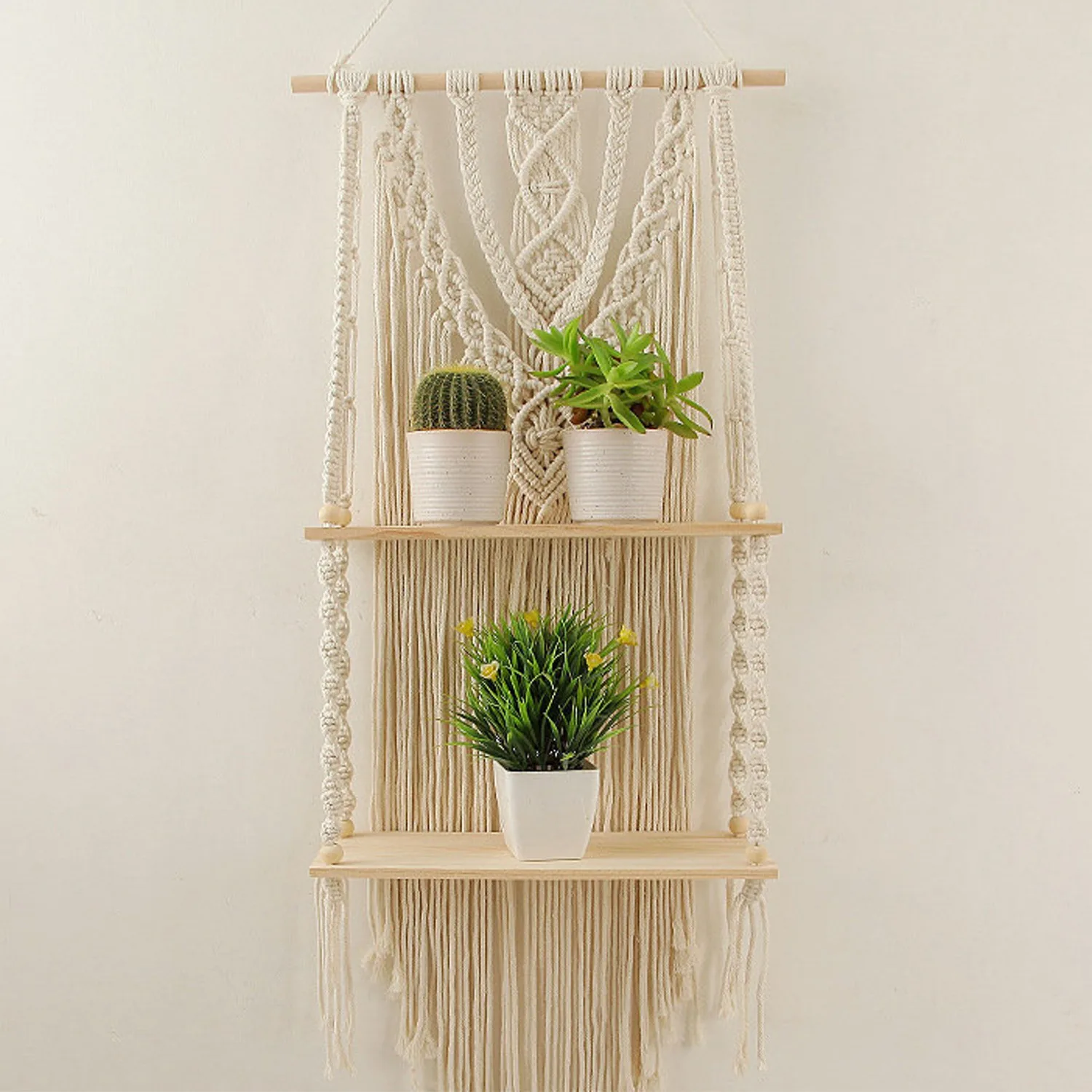 Handmade Macrame Wall Hanging 2-Tier Shelf Planter - SKVTRADEX